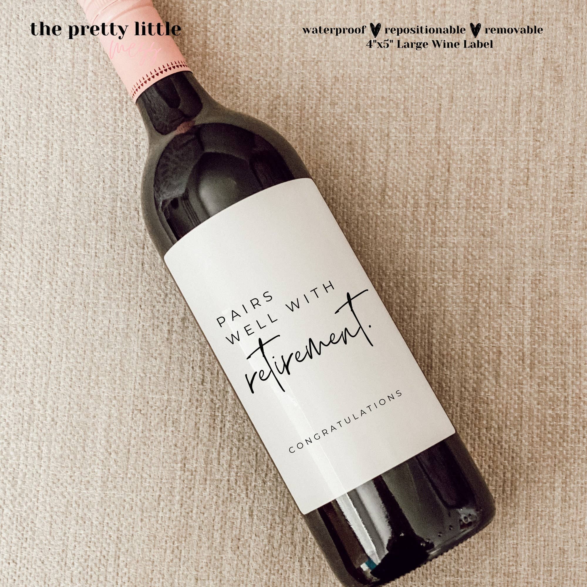 Pairs Well With Retirement. Retirement Gift for Her. Retirement Gift for Him. Funny Retirement Gift.: Large Label 4"x5"